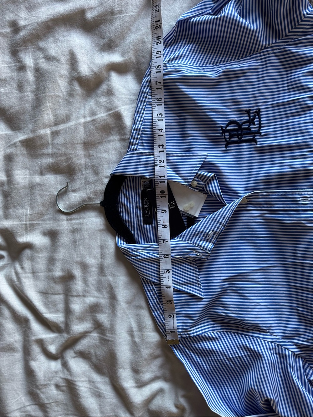 Lauren Ralph Lauren Blue & White Striped Button-Front Midi Shirt Dress - Picture 11 of 13
